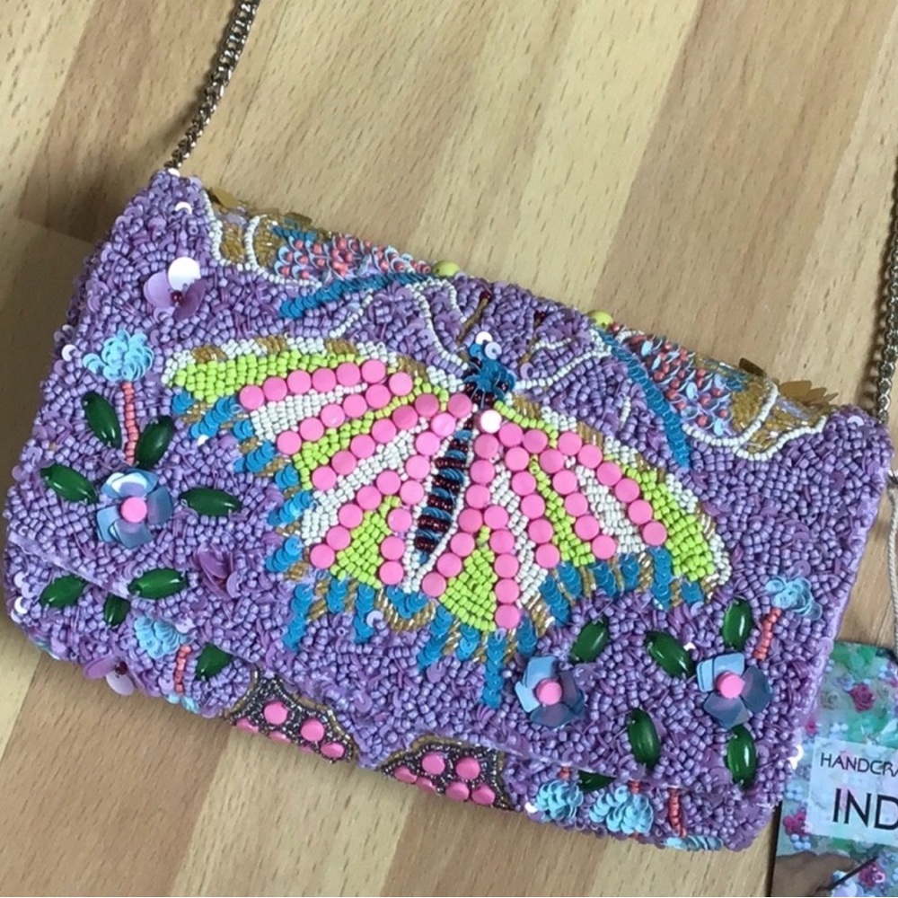 Handcrafted Purple Beaded Butterfly Clutch - Picture 3 of 6